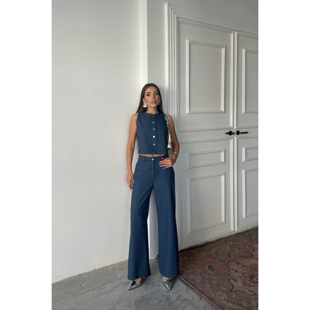 TENCEL KOLSUZ GÖMLEK - PANTOLON TAKIM - İndigo 159984 TENCEL KOLSUZ GÖMLEK - PANTOLON TAKIM - İndigo 159984
