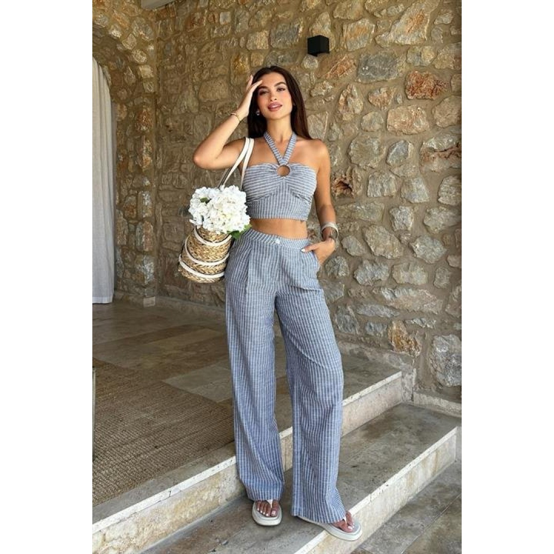 Vesna Keten Çizgili Crop Takım 9806-0025 155149 Vesna Keten Çizgili Crop Takım 9806-0025 155149