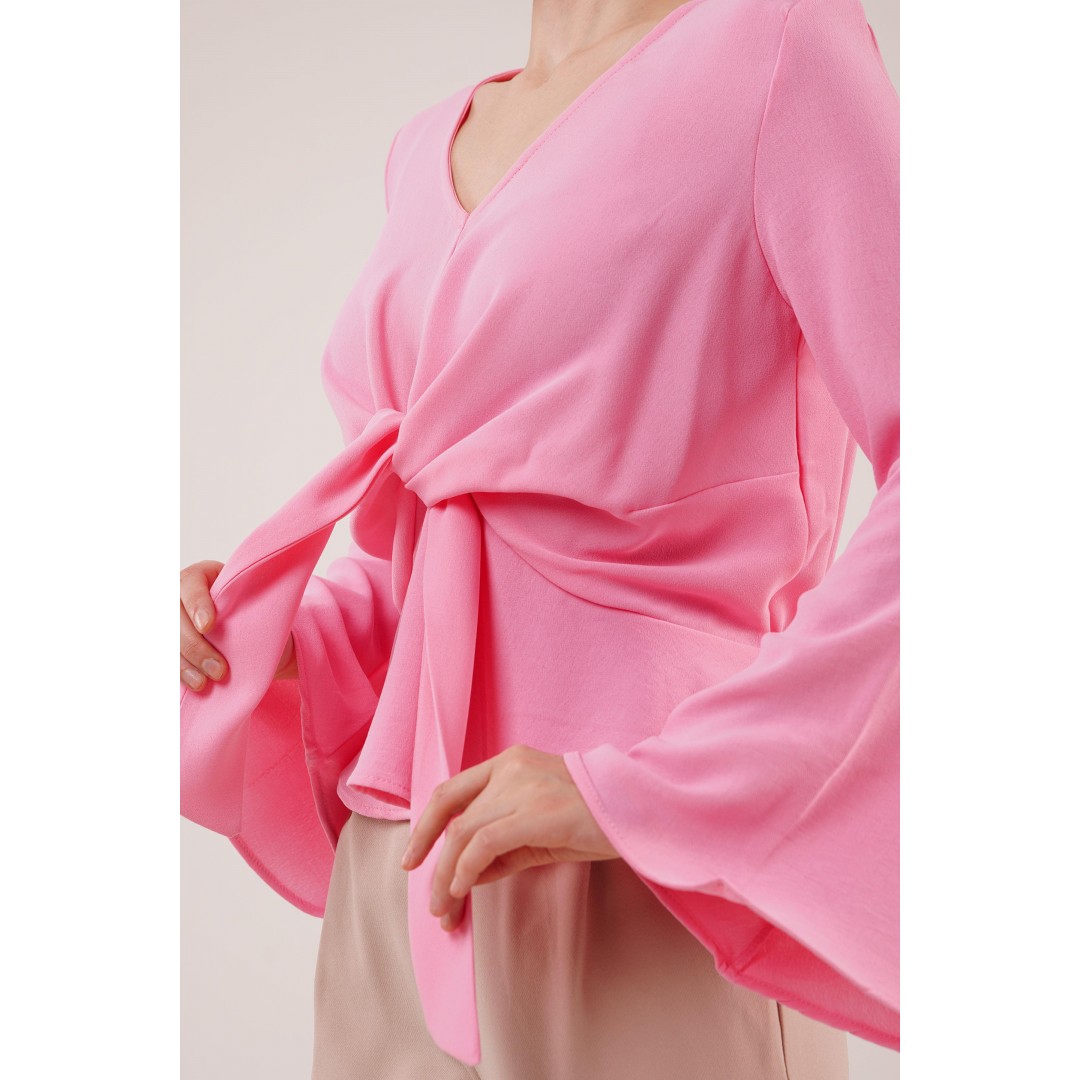 Ön Bağlamalı Volan Kol Pembe Bluz 147384 Ön Bağlamalı Volan Kol Pembe Bluz 147384