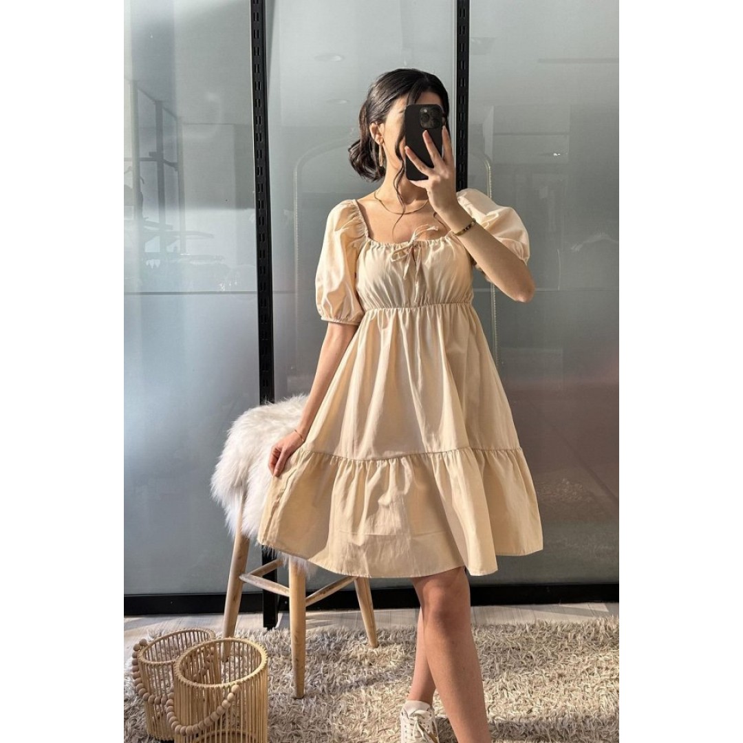 2351 Kloş Poplin Elbise - Krem 145113 2351 Kloş Poplin Elbise - Krem 145113