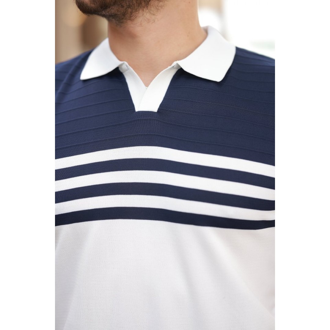 Erkek çizgi Desenli Yakalı Kısa Kollu T-shirt 162315