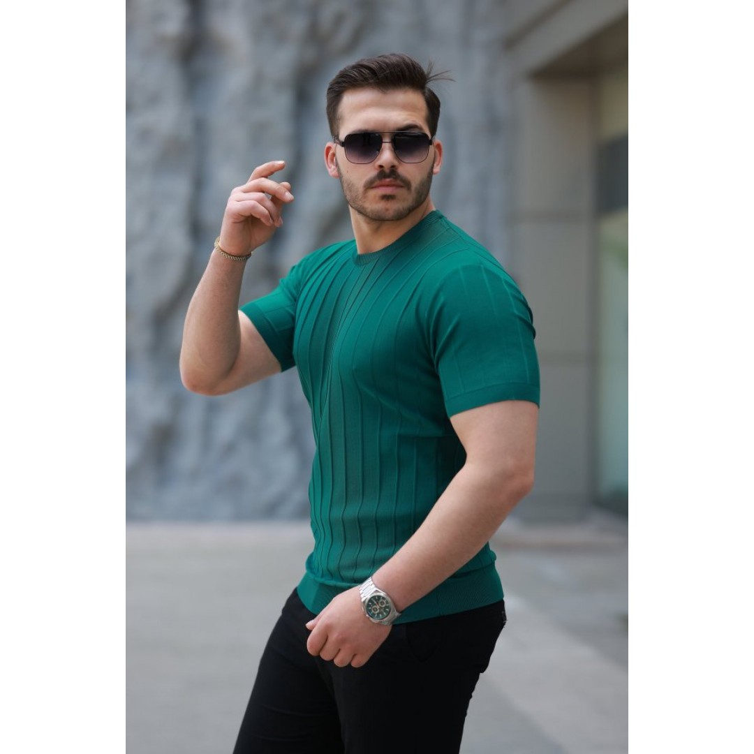Erkek Kısa Kollu Bisiklet Yaka çizgili Triko Tişört 162935 Erkek Kısa Kollu Bisiklet Yaka çizgili Triko Tişört 162935