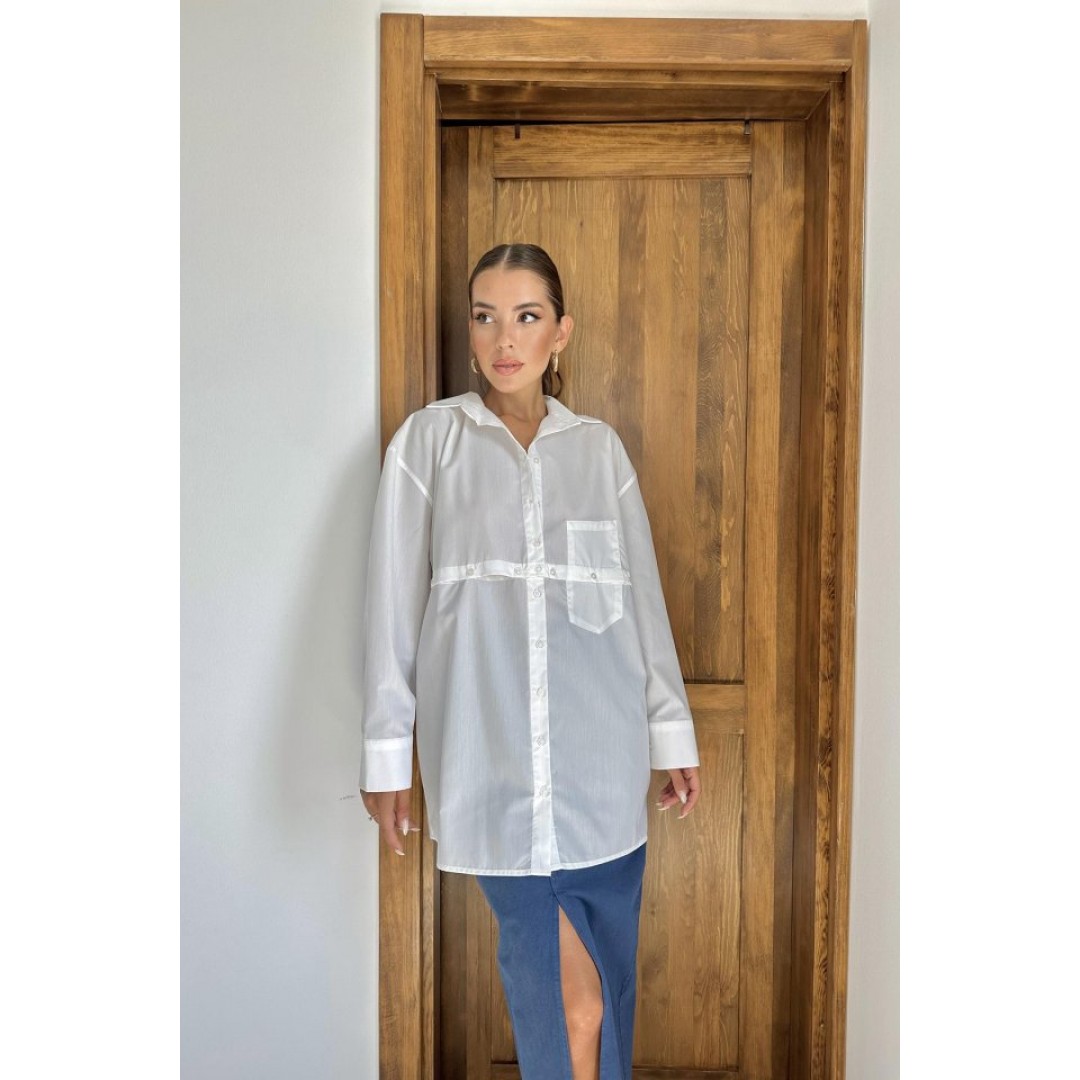Beyaz Beli Ayrılabilen Poplin Gömlek - 152095
