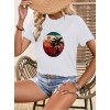 Kadın Kısa Kollu Palmiye Baskılı Viskon T-shirt 115763 Kadın Kısa Kollu Palmiye Baskılı Viskon T-shirt 115763