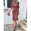 Kadın Kısa Kollu Yarı Balıkçı Yakalı Etek Ucu Fırfırlı Midi Ithal Krep Elbise - 156857 Kadın Kısa Kollu Yarı Balıkçı Yakalı Etek Ucu Fırfırlı Midi Ithal Krep Elbise - 156857
