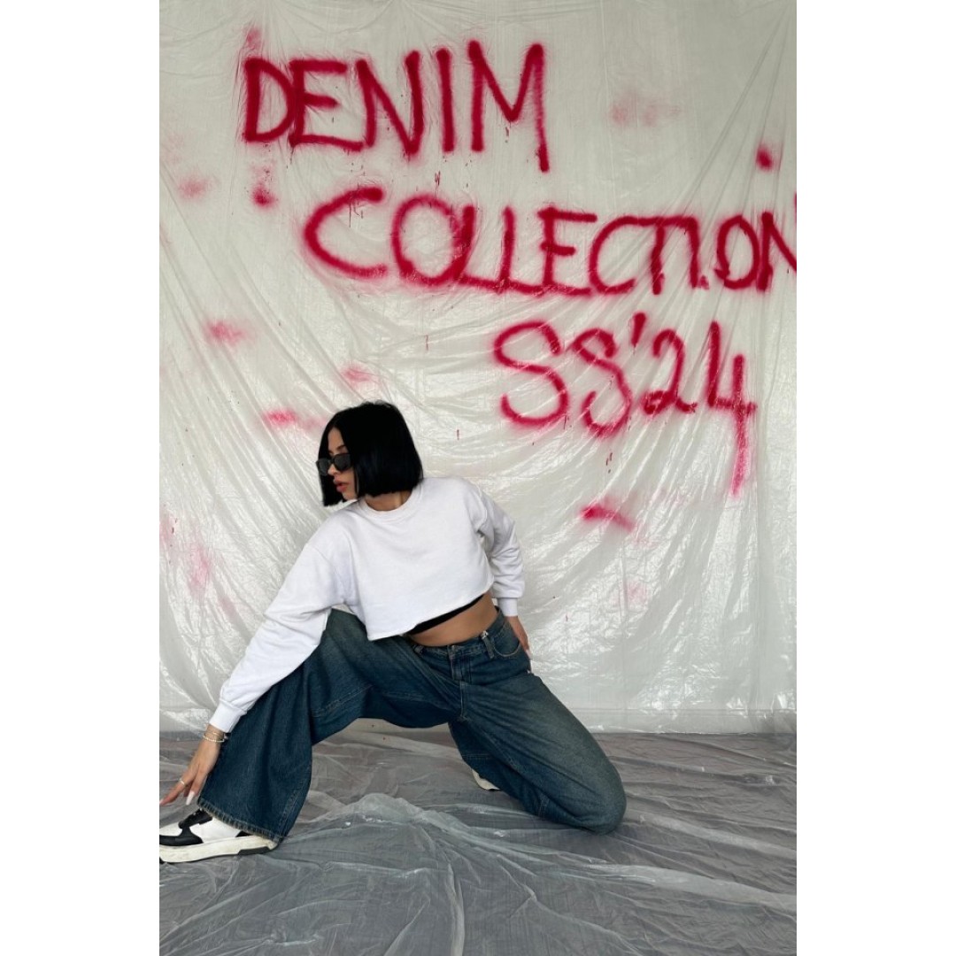 Lacivert Geniş Paça Jeans Pantolon - 148307