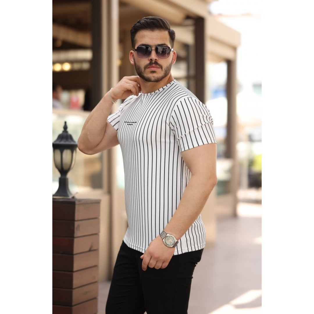 Erkek Dikey çizgili Ottoman Kumaş Kısa Kollu T-shirt 162321 Erkek Dikey çizgili Ottoman Kumaş Kısa Kollu T-shirt 162321