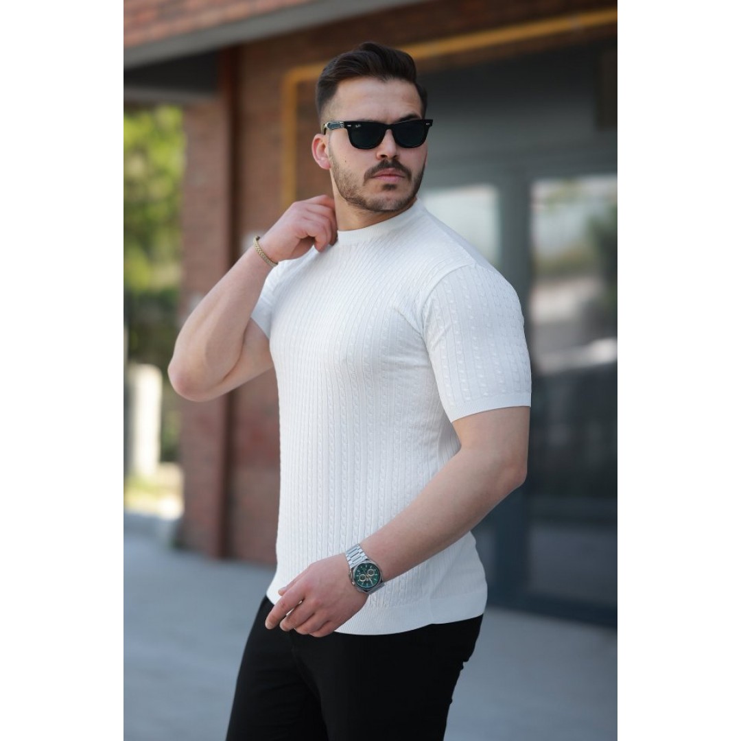 Erkek Bisiklet Yaka örgü Desenli Kısa örme Triko Kısa Kollu T-shirt 161506 Erkek Bisiklet Yaka örgü Desenli Kısa örme Triko Kısa Kollu T-shirt 161506