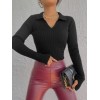Kadın Siyah Polo Yaka Parmak Detay Triko Bluz 2047 132289 Kadın Siyah Polo Yaka Parmak Detay Triko Bluz 2047 132289