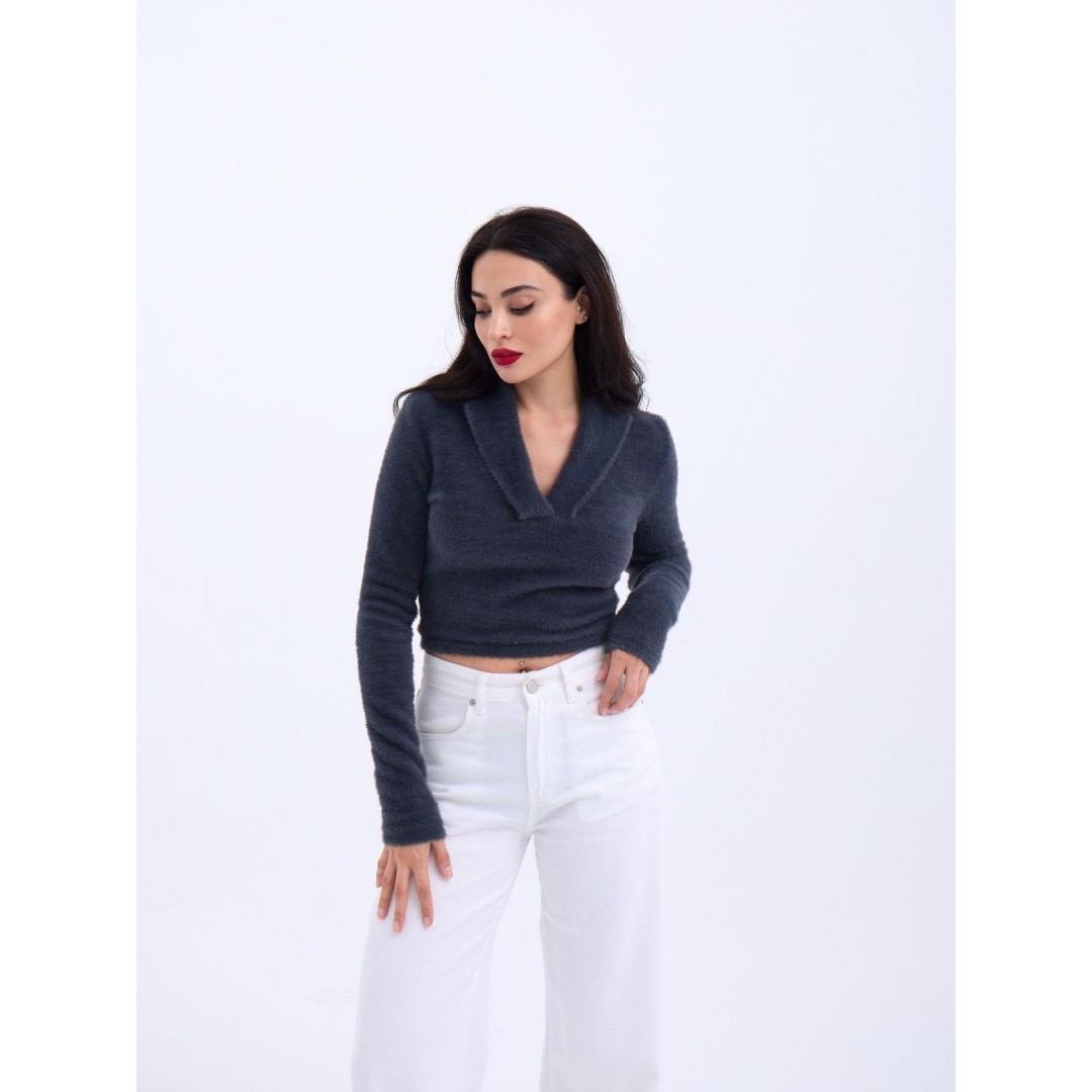 42531 TRİKO SİMLİ YAKALI CROP-ANTRASİT 144093 42531 TRİKO SİMLİ YAKALI CROP-ANTRASİT 144093