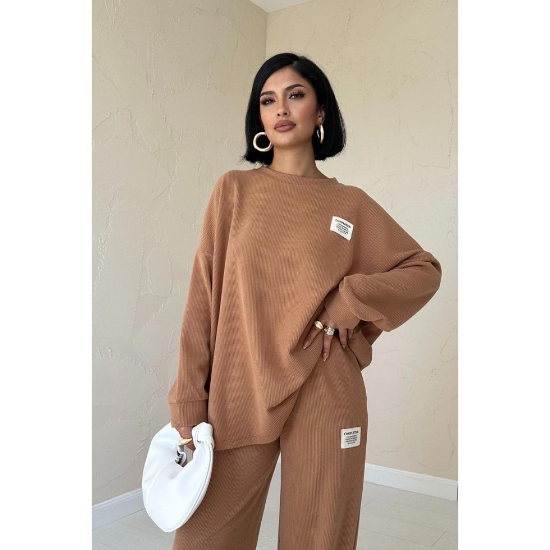 Camel Klasik Fitilli Kazak Ve Pantolon Takım 152334 Camel Klasik Fitilli Kazak Ve Pantolon Takım 152334
