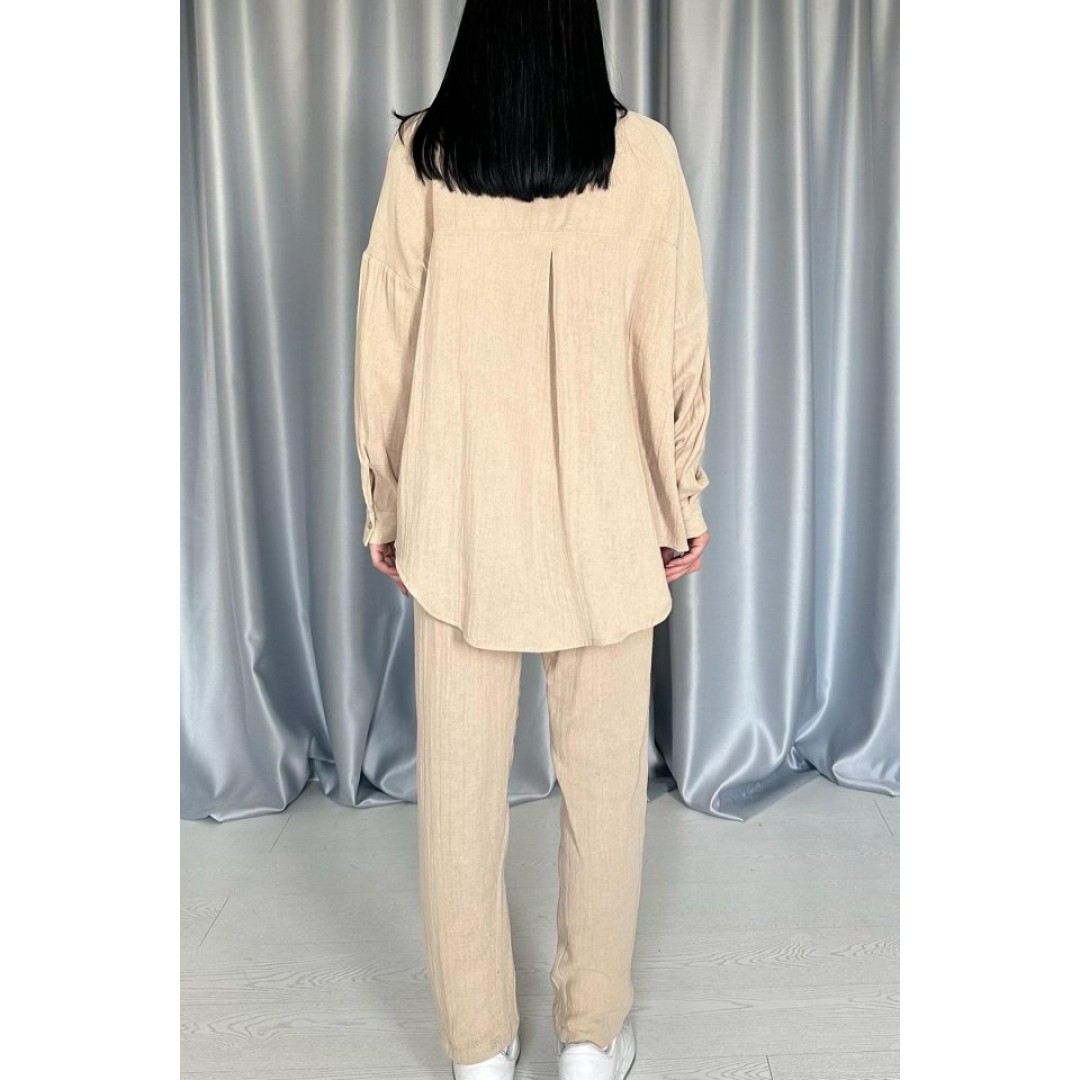 Bej 3 Taş Motifli Gömlek Ve Pantolon Takım - 148363 Bej 3 Taş Motifli Gömlek Ve Pantolon Takım - 148363