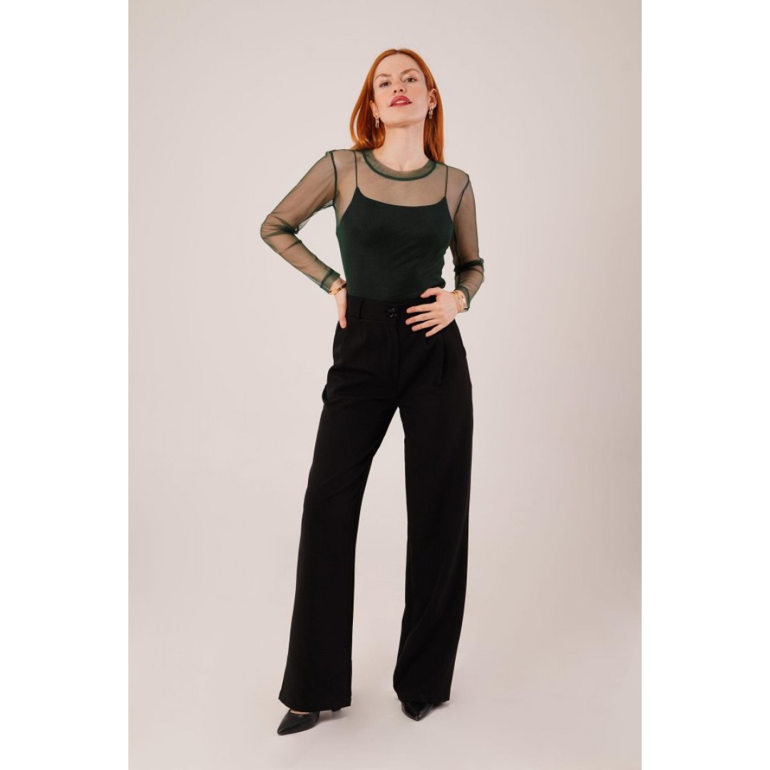 Transparan Yeşil Tül Basic Bluz 148068 Transparan Yeşil Tül Basic Bluz 148068