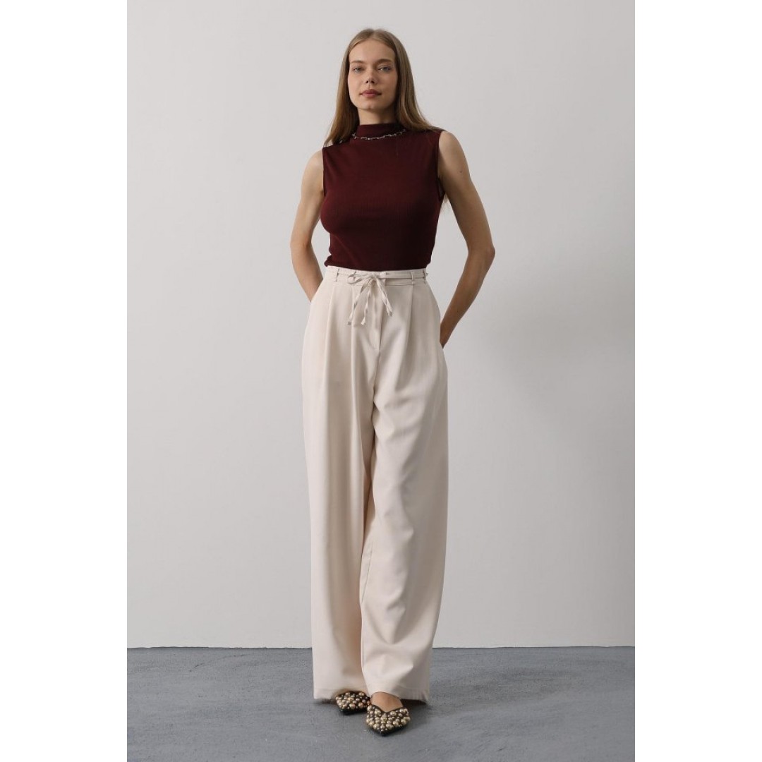 Pileli Bağcıklı Oversize Pantolon - Bej 162827 Pileli Bağcıklı Oversize Pantolon - Bej 162827