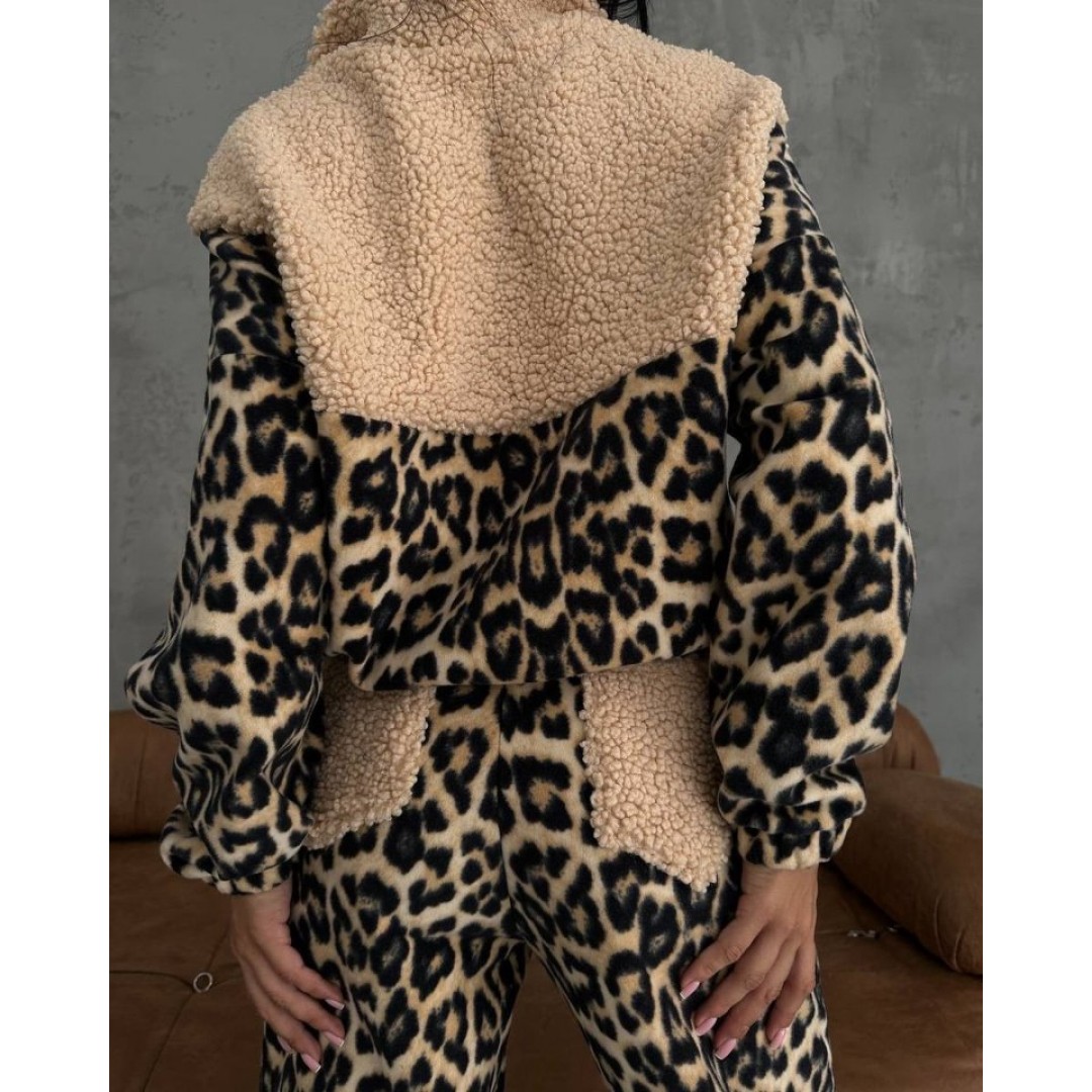 Kadın 3 Iplik Kumaş Leopar Desenli Ikili Takım 132978