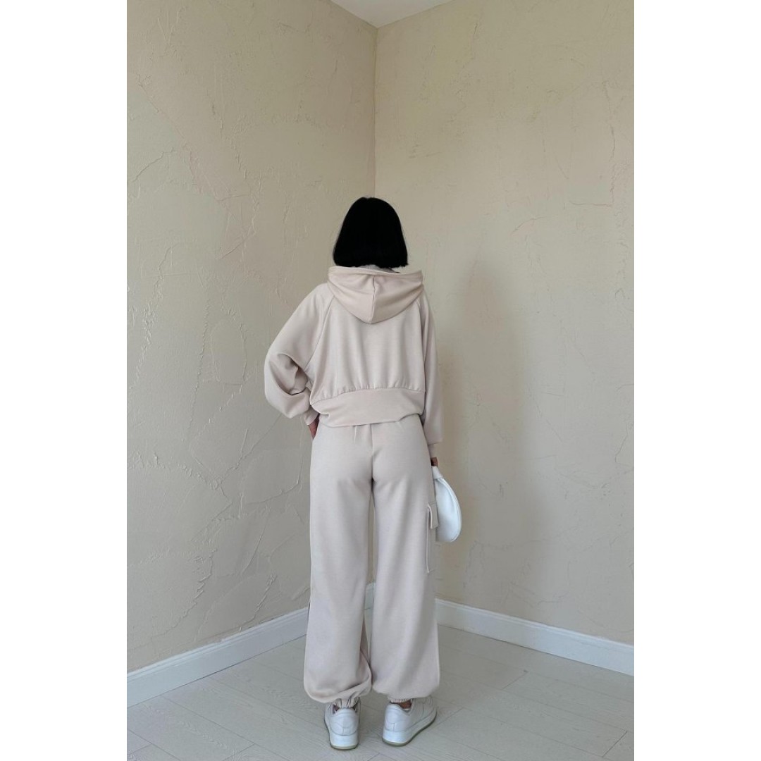 Bej Kapüşonlu Sweatshirt Ve Kargo Pantolon Takım 153687 Bej Kapüşonlu Sweatshirt Ve Kargo Pantolon Takım 153687