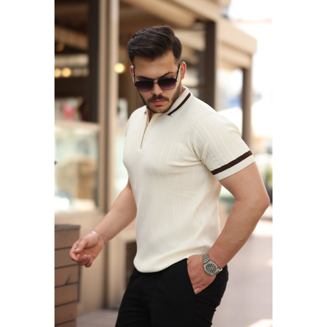 Erkek Yaka Ve Kolları çizgi Detaylı Fermuarlı Kısa Kollu T-shirt 162310 Erkek Yaka Ve Kolları çizgi Detaylı Fermuarlı Kısa Kollu T-shirt 162310