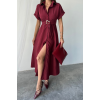ÖNDEN DÜĞMELİ CRUSHLI MODAL ELBİSE - Bordo - 159993