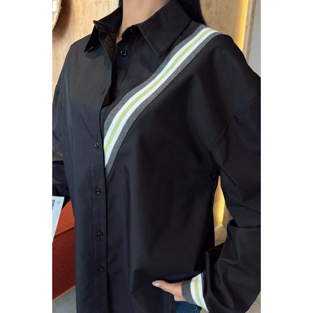 Bant Detaylı Oversize Poplin Gömlek 3436 158459