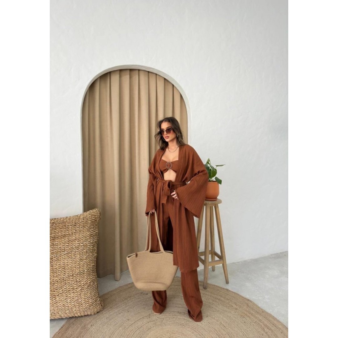 KRINKILL BÜSTİYER-PANTOLON-KİMONO TAKIM - Kahverengi 150084