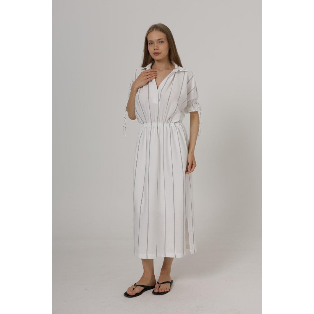 Beli Lastikli Elbise - Beyaz - 162579 Beli Lastikli Elbise - Beyaz - 162579