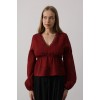 V Yaka Dantelli Bluz - Bordo 162845 V Yaka Dantelli Bluz - Bordo 162845