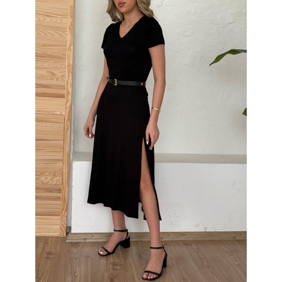 Kadın Kısa Kollu V Yaka Maxi Boy Elbise 124 Cm - 155121 Kadın Kısa Kollu V Yaka Maxi Boy Elbise 124 Cm - 155121
