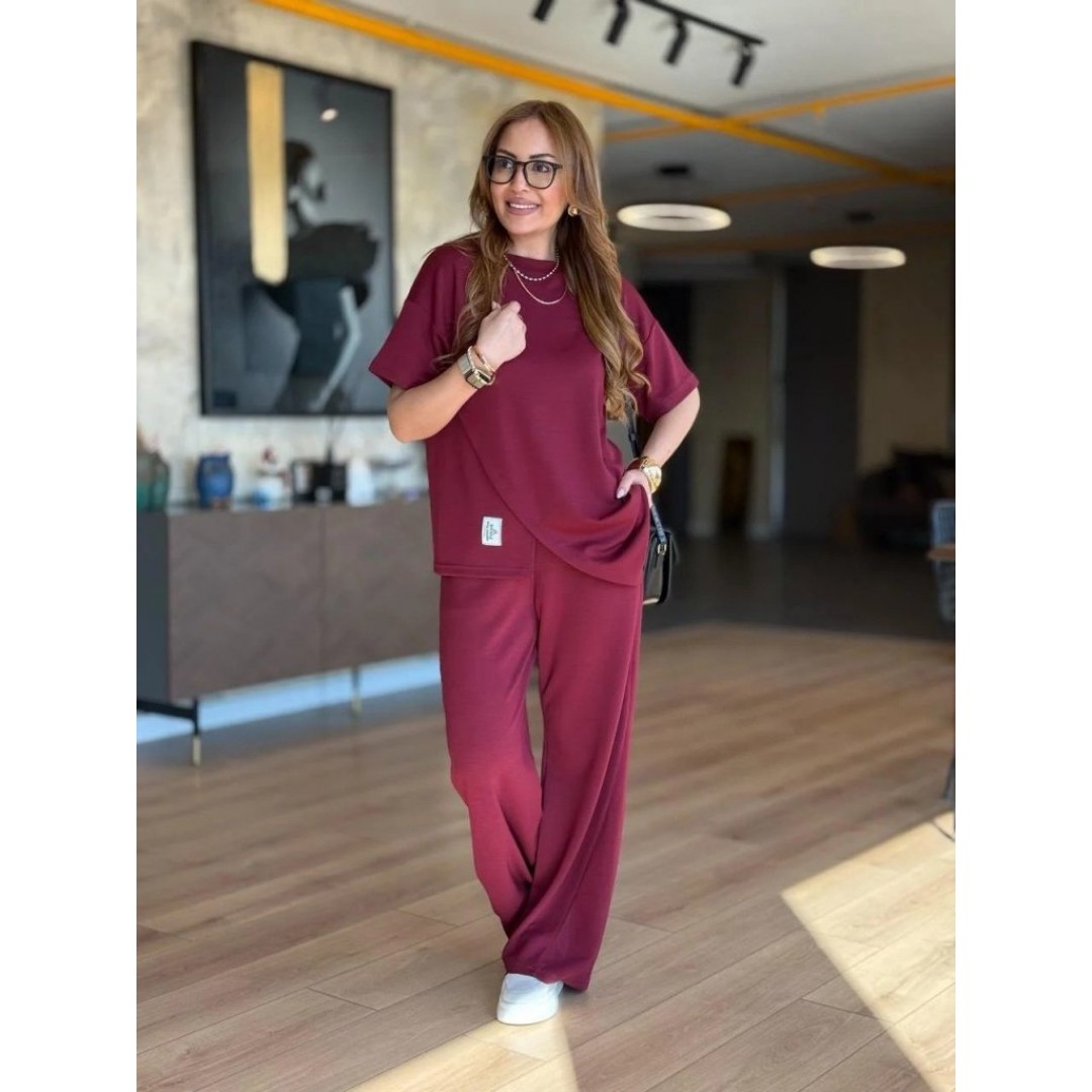 Kadın Kısa Kollu Bisiklet Yaka Asimetrik Viskon Iki Iplik Bluz Ve Pantolon Ikili Takım 163637 Kadın Kısa Kollu Bisiklet Yaka Asimetrik Viskon Iki Iplik Bluz Ve Pantolon Ikili Takım 163637