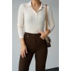 Polo Yaka 6 Düğmeli Kazak - Krem 149950 Polo Yaka 6 Düğmeli Kazak - Krem 149950