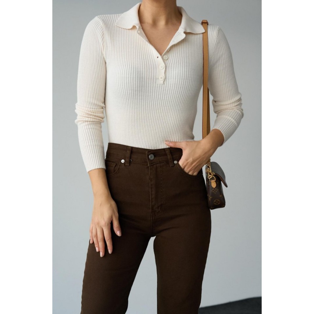 Polo Yaka 6 Düğmeli Kazak - Krem 149950 Polo Yaka 6 Düğmeli Kazak - Krem 149950