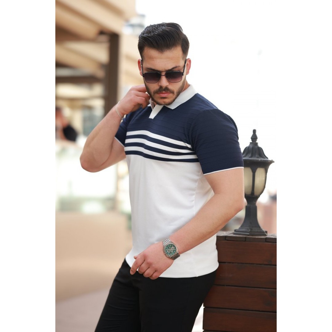 Erkek çizgi Desenli Yakalı Kısa Kollu T-shirt 162315