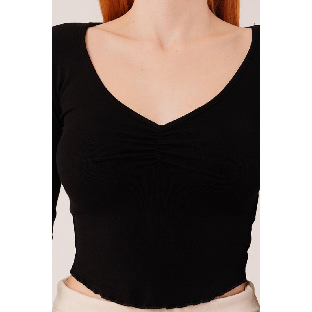 Geniş Yaka Siyah Basic Body Bluz 148079