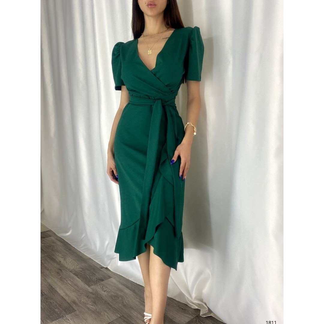 Kadın Kruvaze Yaka Midi Boy Kuşaklı Krep Elbise 120 Cm - 54536 Kadın Kruvaze Yaka Midi Boy Kuşaklı Krep Elbise 120 Cm - 54536