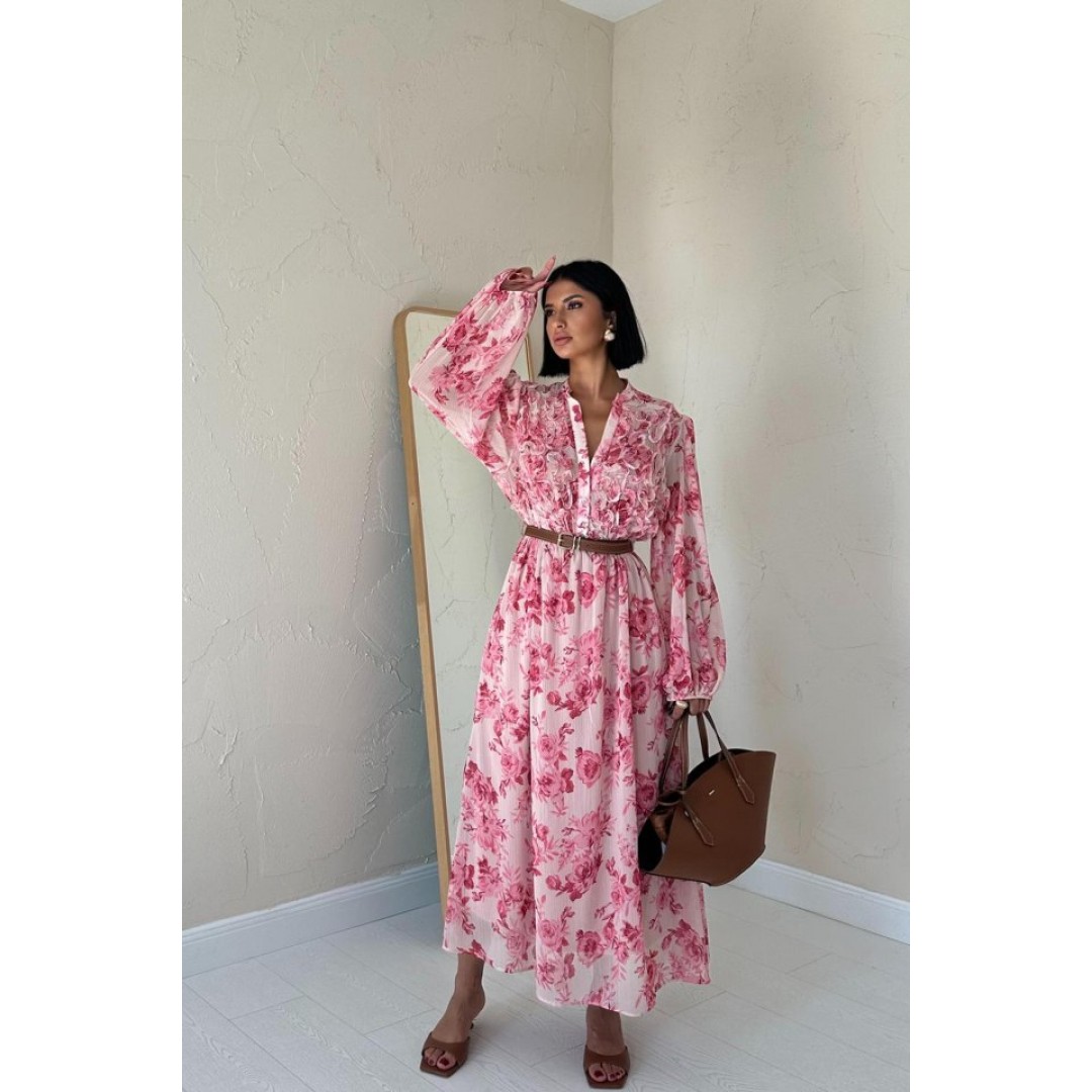 Pembe Biye Detaylı Elbise 157349