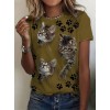 Kadın Kısa Kollu Kedi Ve Pati Baskılı Süprem T-shirt 157608