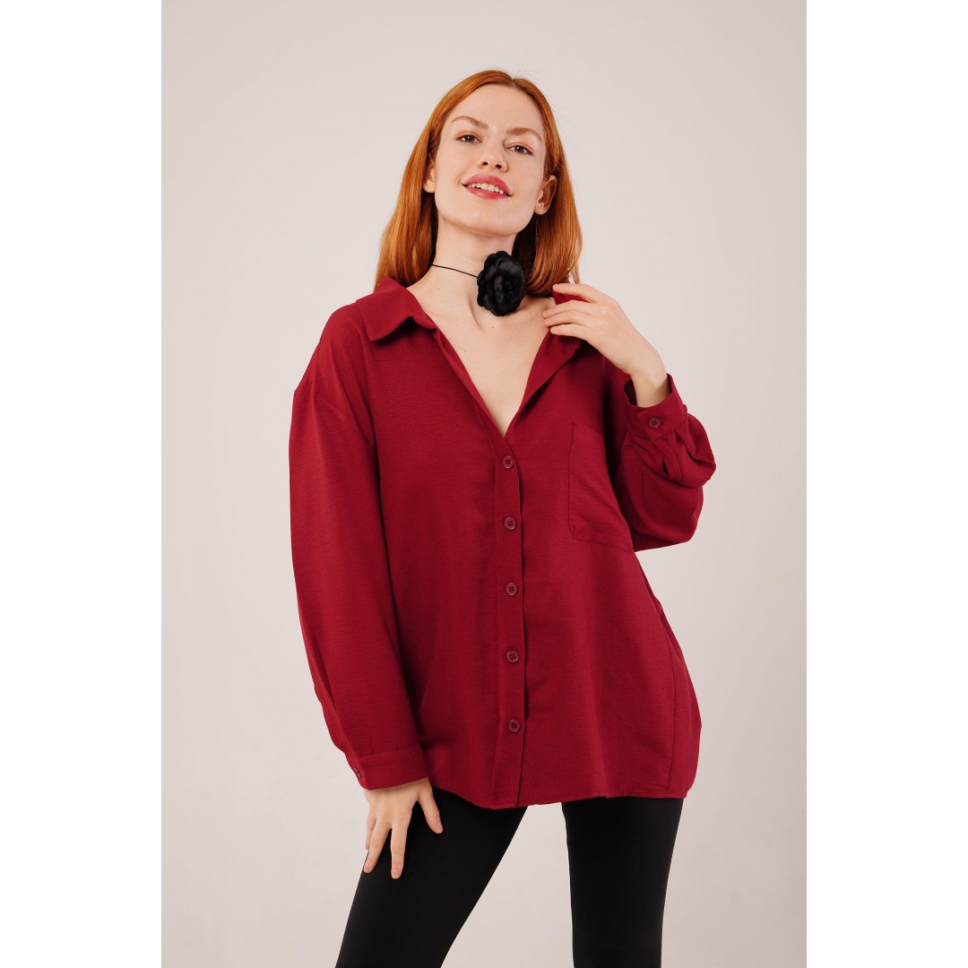 Basic Oversize Bordo Gömlek - 147351 Basic Oversize Bordo Gömlek - 147351