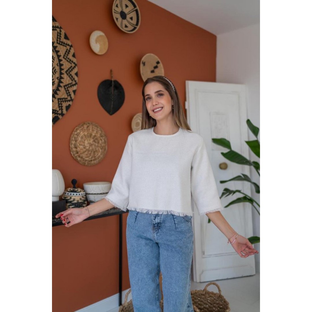 Beyaz Püskül Detaylı Bluz - 149729 Beyaz Püskül Detaylı Bluz - 149729