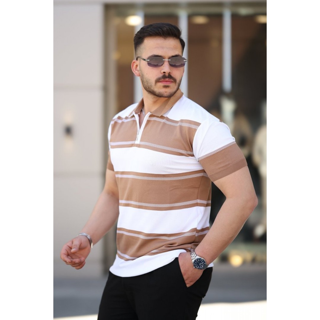 Erkek Yakalı Fermuarlı çift Renk Kısa Kollu T-shirt 161245 Erkek Yakalı Fermuarlı çift Renk Kısa Kollu T-shirt 161245