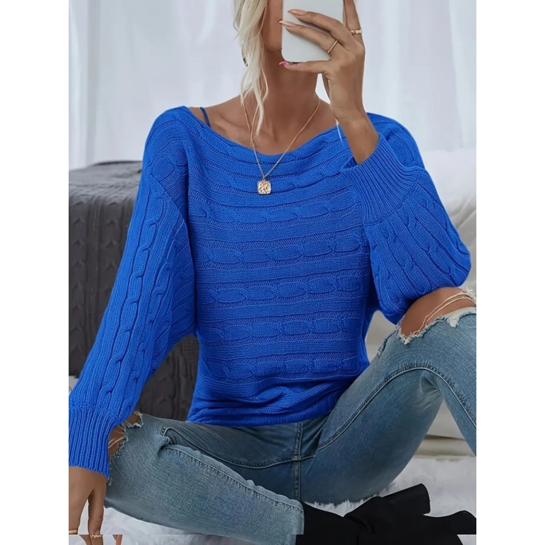 Kadın Uzun Kollu Yakası Açık Saç örgü Desenli Triko Bluz - 139919 Kadın Uzun Kollu Yakası Açık Saç örgü Desenli Triko Bluz - 139919