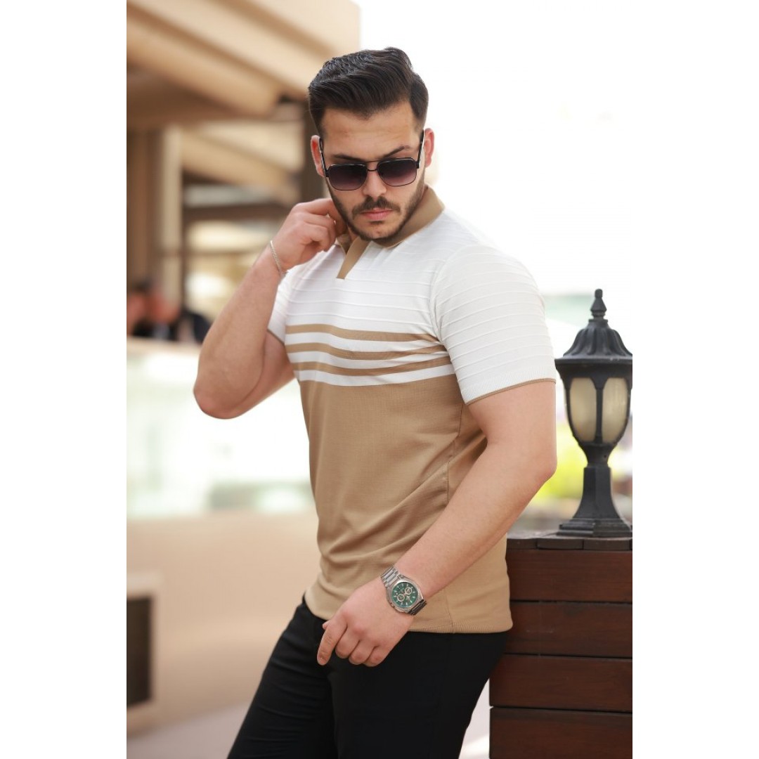 Erkek çizgi Desenli Yakalı Kısa Kollu T-shirt - 162314 Erkek çizgi Desenli Yakalı Kısa Kollu T-shirt - 162314