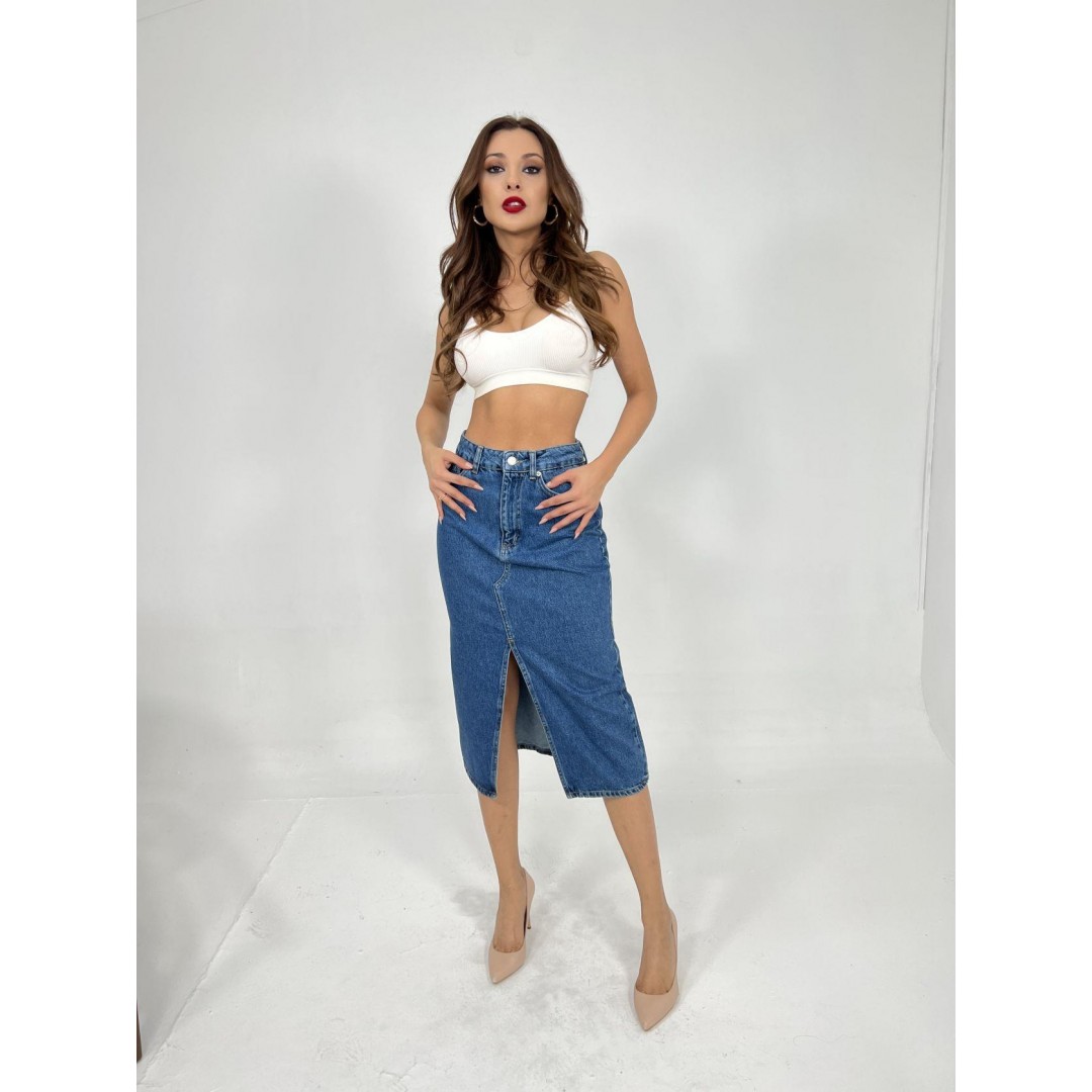 6478 DENİM MIDI SLIT SKIRT-MAVİ - 143156 6478 DENİM MIDI SLIT SKIRT-MAVİ - 143156