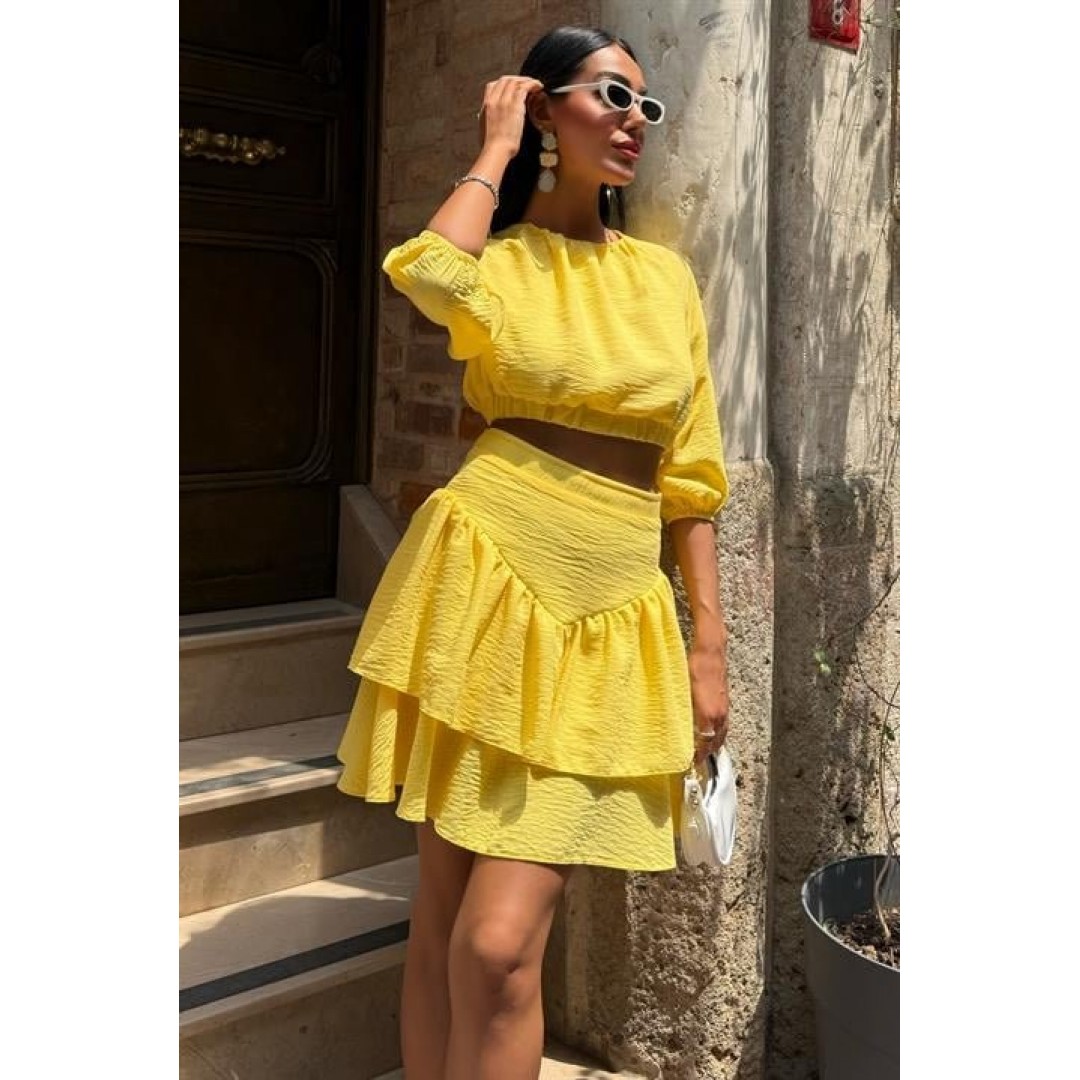 Crop Bluz Ve Kat Kat Etekli Takım 10207 163477 Crop Bluz Ve Kat Kat Etekli Takım 10207 163477