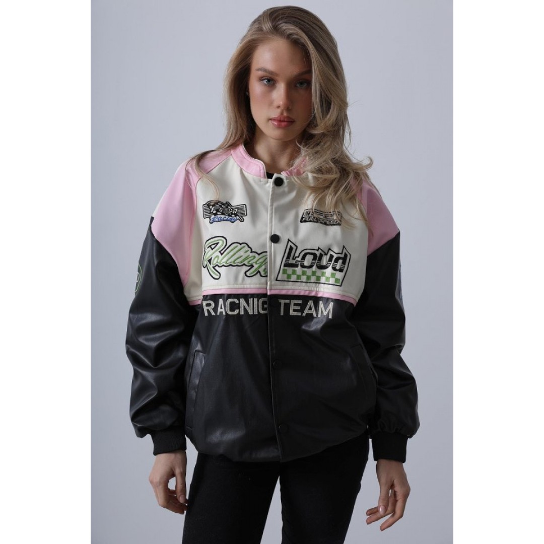 Motorcu Biker Ceket - Siyah-Pembe-Ekru 151403 Motorcu Biker Ceket - Siyah-Pembe-Ekru 151403