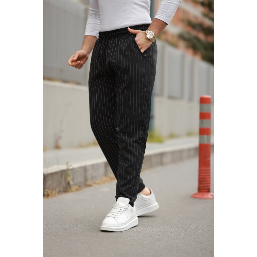 Erkek Beli Bağcıklı çizgili Pantolon