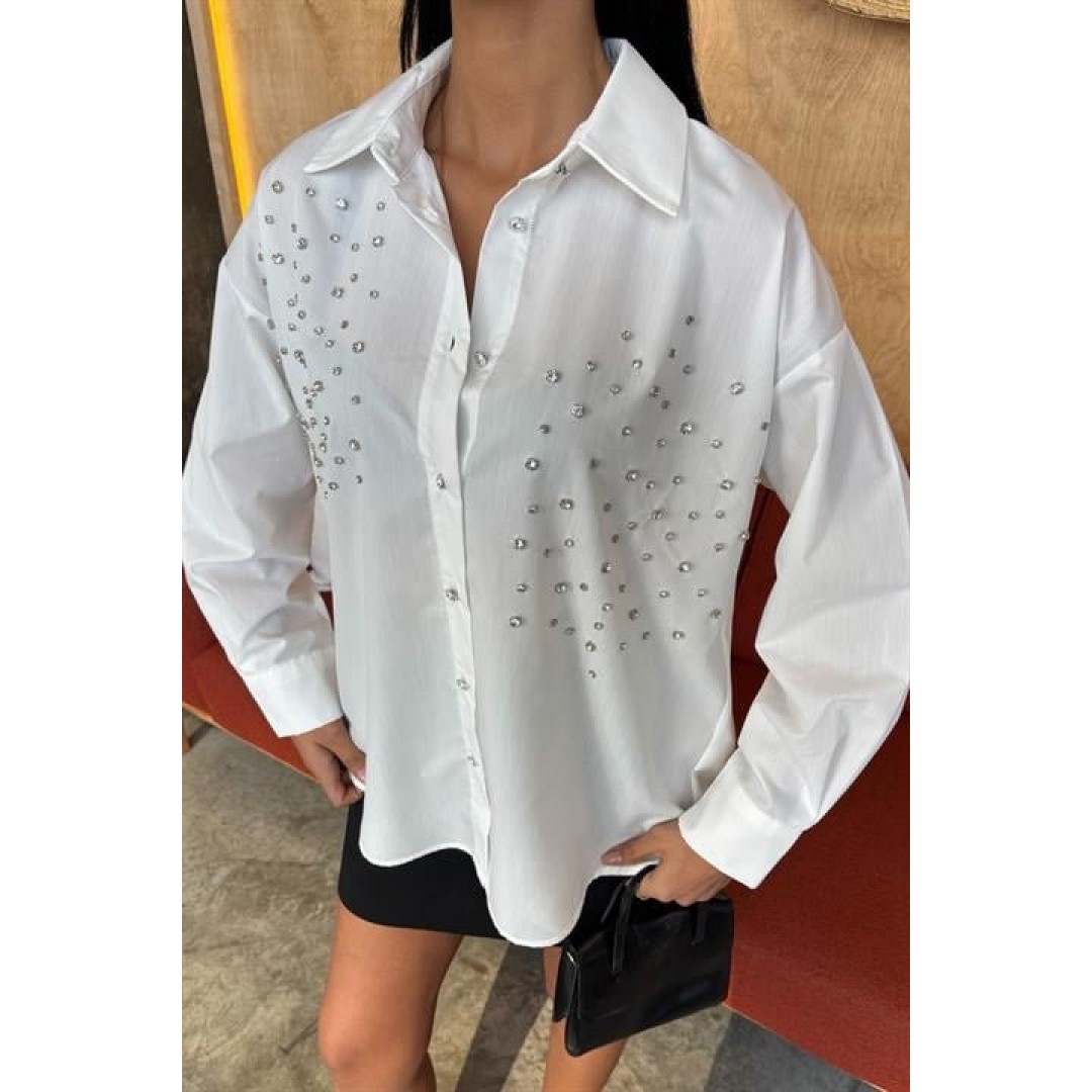 Kristal Taş Çakımlı Poplin Gömlek 3413 158520 Kristal Taş Çakımlı Poplin Gömlek 3413 158520