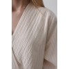 Çizgili Oversize V Yaka Elbise - Bej - 154465