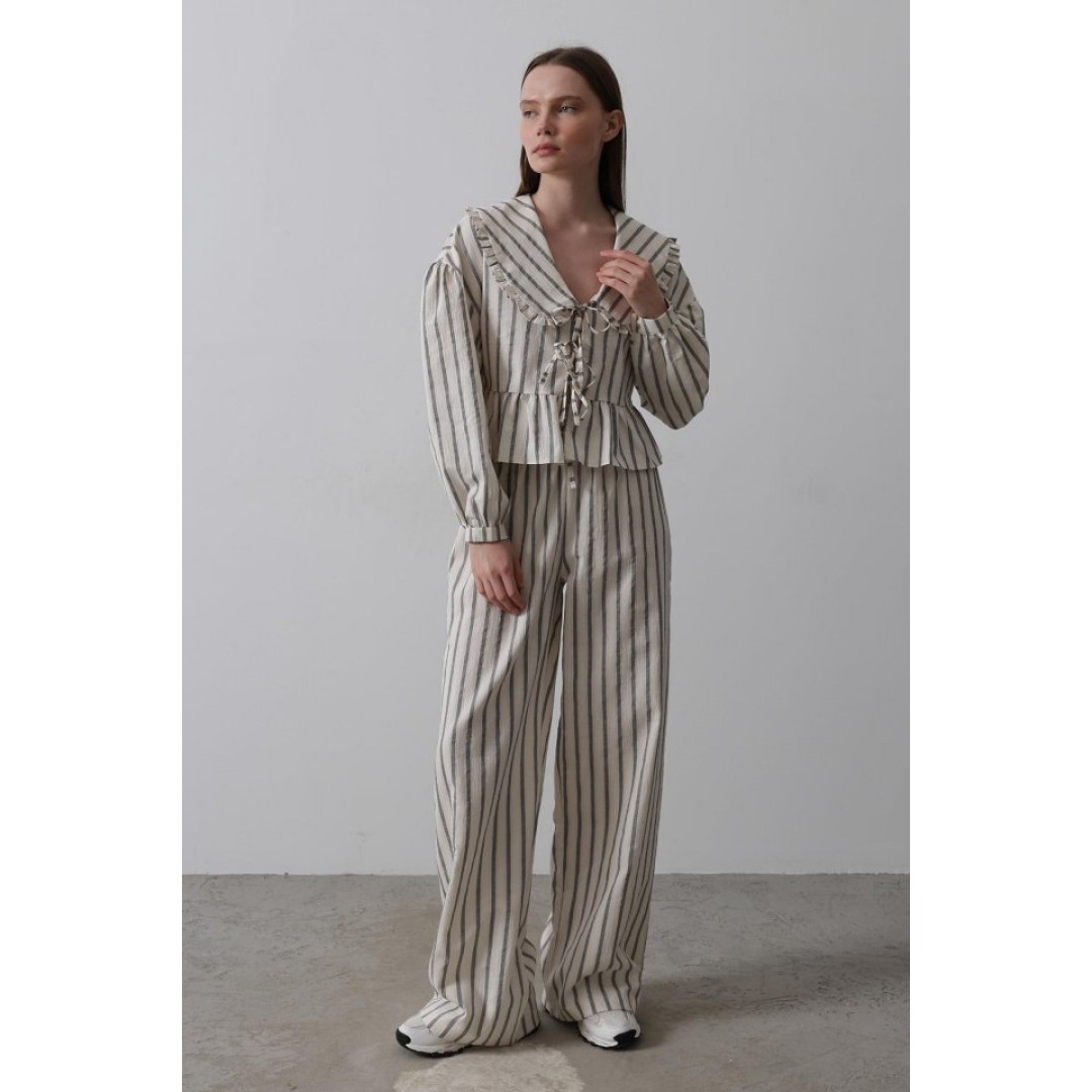 Bebe Yakalı Önü Bağlamalı Takım - Natür 152849 Bebe Yakalı Önü Bağlamalı Takım - Natür 152849