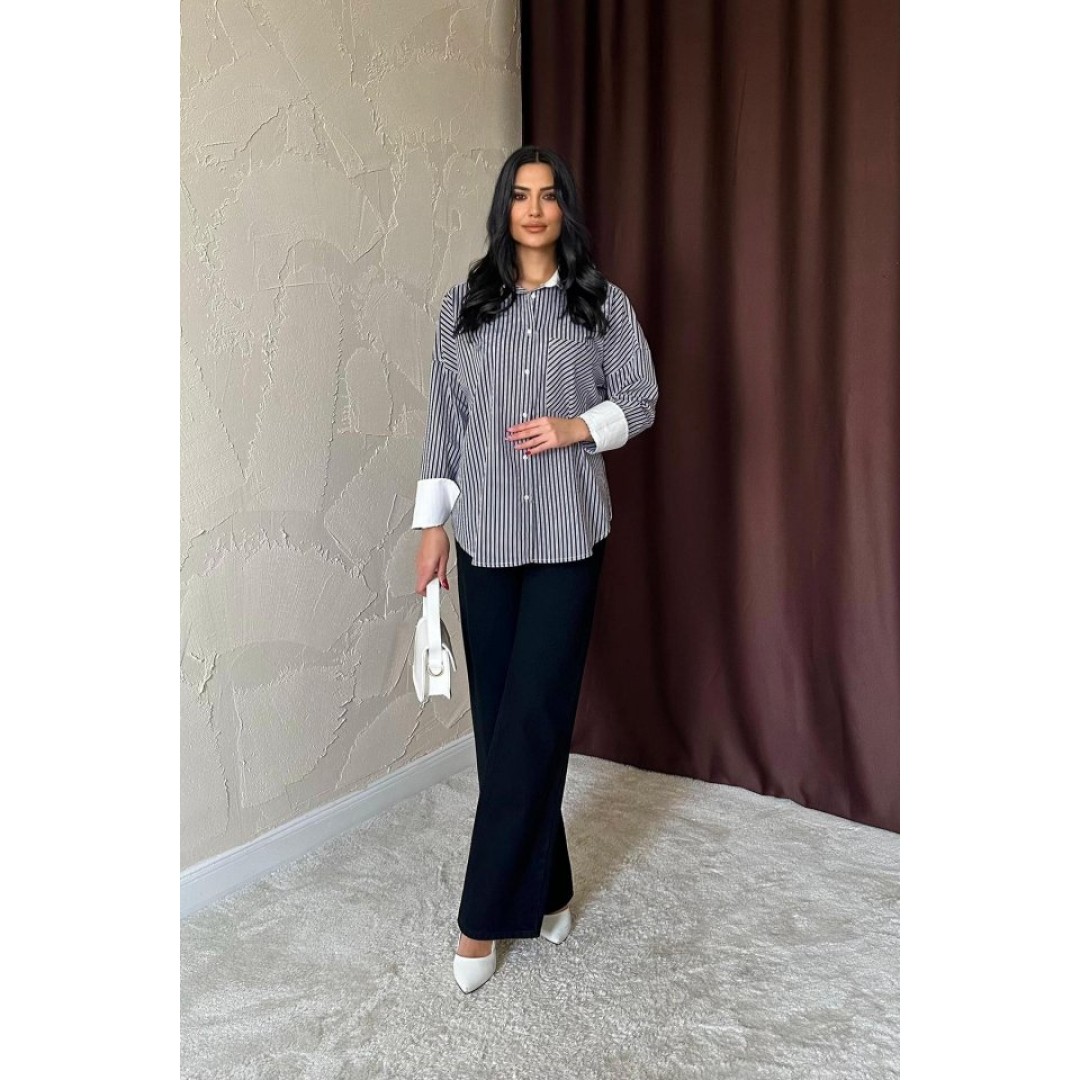 Siyah Çizgili Poplin Uzun Kol Gömlek 153321 Siyah Çizgili Poplin Uzun Kol Gömlek 153321