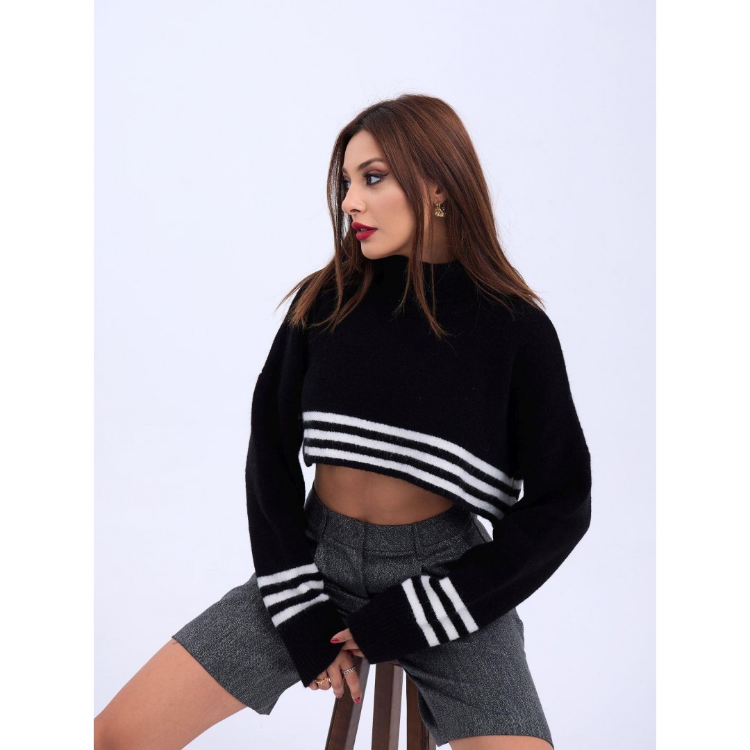 43241 TRİKO ÇİZGİLİ BALIKÇI CROP-SİYAH-EKRU 143976 43241 TRİKO ÇİZGİLİ BALIKÇI CROP-SİYAH-EKRU 143976
