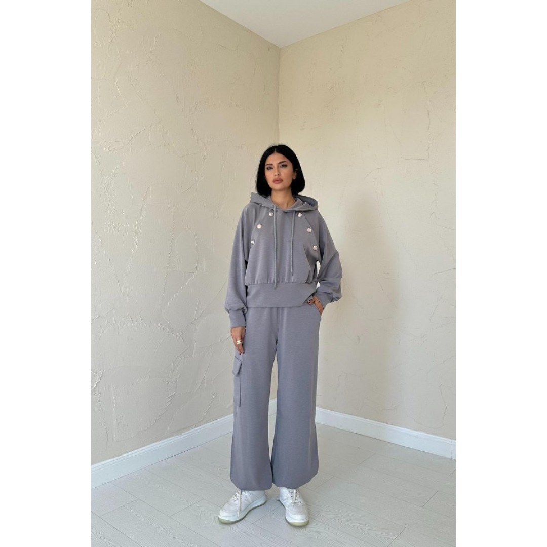Füme Kapüşonlu Sweatshirt Ve Kargo Pantolon Takım